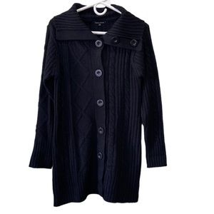 Carol Rose Women’s Black Button Down cable Knit Sweater Size Small